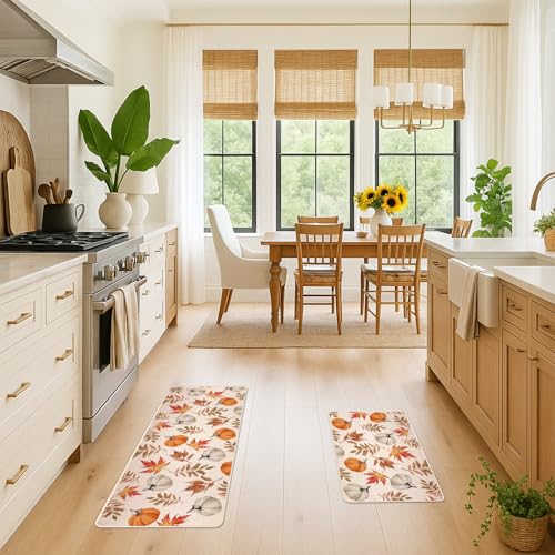 Fall Kitchen Mat Set of 2 - 17x29 & 17x47 Inches, Multi Color Autumn Decor