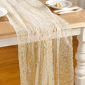 Gold Glitter Chiffon Table Runner 10Ft Sequin Gauze Party Decoration - Gold