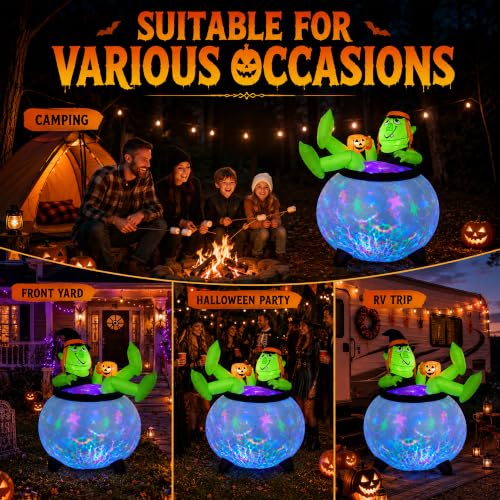 5 FT Halloween Inflatable Witch Cauldron with LED Lights - Outdoor Yard Decoration