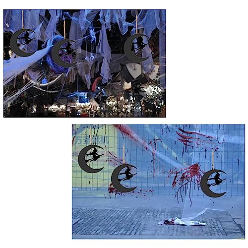 Wooden Moon Witch Ornaments for Halloween & Holiday Decorations Set of 20