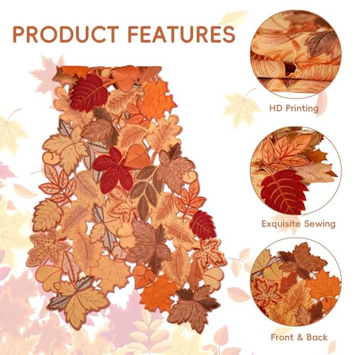Fall Table Runner 108 Inches Long Autumn Maple Leaf Embroidered - Variation of THIS listing