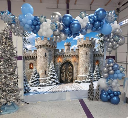 Medieval Castle Backdrop Banner 7x5FT Winter Stone Fortress Gate Scene - Fantasy Photo Decor