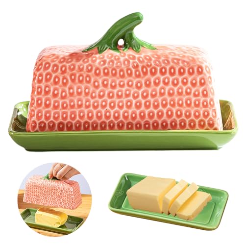 Pink Pumpkin Butter Dish Set with Lid - Multi-Purpose Kitchen Snack Plate & Decor