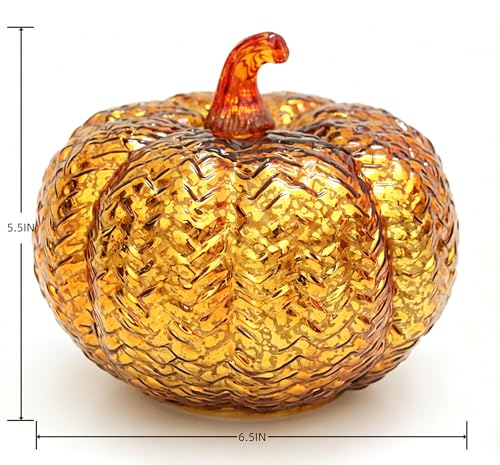 Mercury Glass Pumpkin Lights with Timer - Fall Decorations for Home - Orange