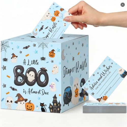 Halloween Baby Shower Diaper Raffle Tickets & Box Set - Little Boo Theme