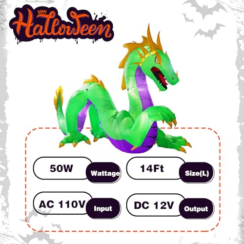 14FT Green Dragon Halloween Inflatable Outdoor Decoration with LED Lights