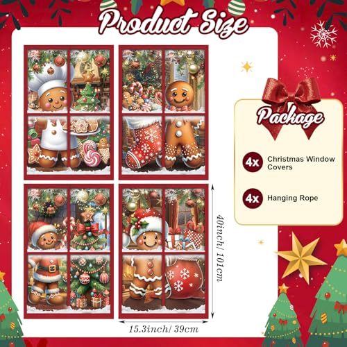 Christmas Gingerbread Man Curtain Set - 4 Piece Holiday Window Decor - Variation: Gingerbread Man