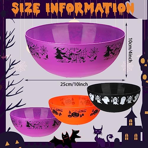 Halloween Candy Bowls Set - Plastic Trick or Treat Serving Bowls, Horrific Variation