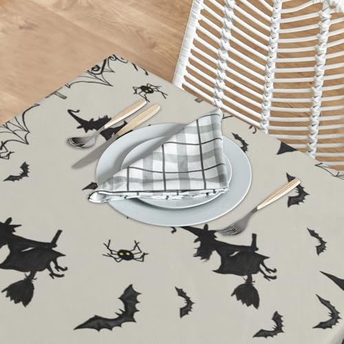 Halloween Tablecloth 60×84 Inch Rectangular Witch Spiderweb Pumpkin Fest Water-Resistant Fabric