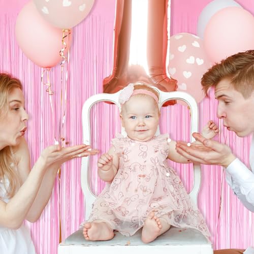 Macaron Pink Foil Curtain Backdrop 3.2ft x 8.2ft - 10 Pack Party Decoration