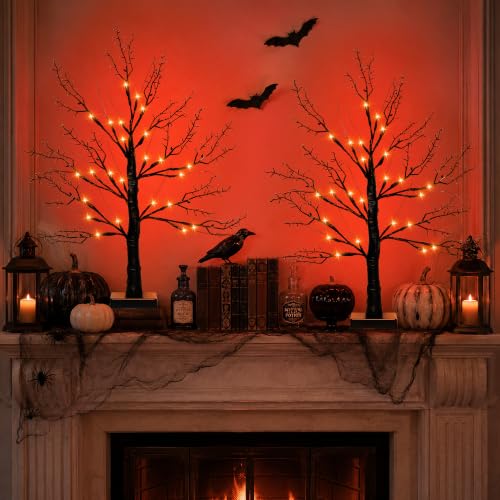 Orange Variation 2-Pack 24-Inch Black Halloween Tree with Orange Lights - Indoor Spooky Decor
