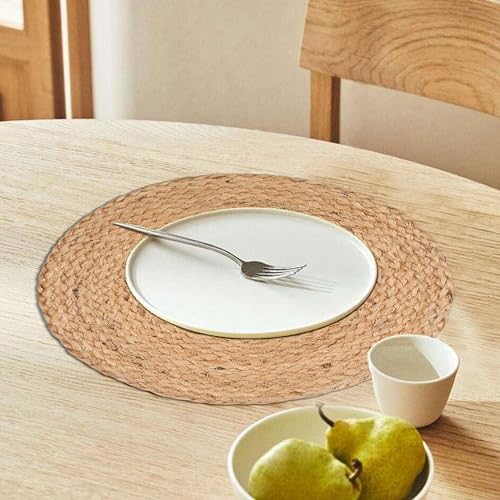 Set of 4 Natural Jute Round Placemat Chargers - Hand Beaded Table Decor