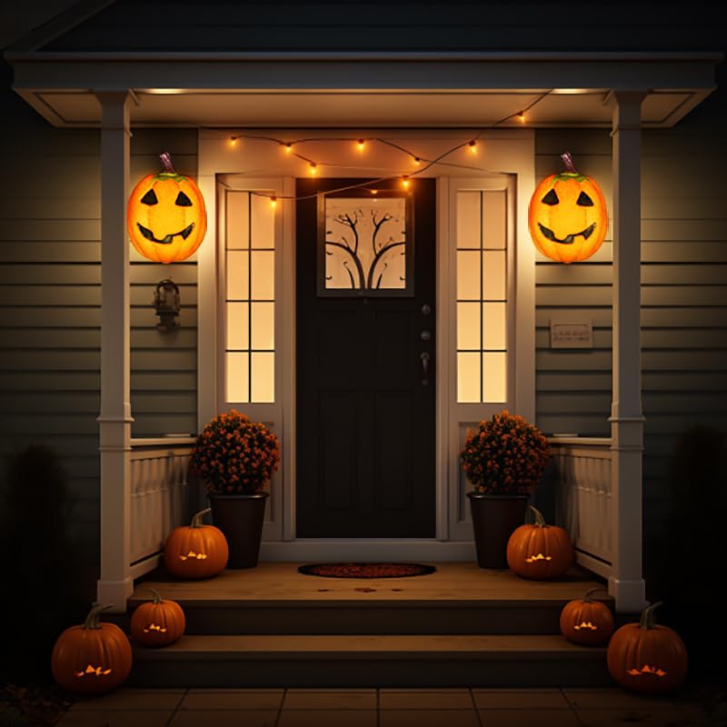 Halloween Pumpkin Porch Light Covers Set - Outdoor Jack O Lantern Decorations, EVA, 2 Pieces