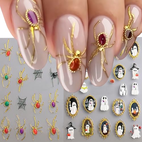 Halloween Nail Art Stickers 5D Ghost & Spider Web Decals - Relief Ghost Variation