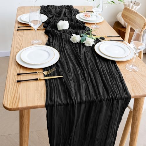 Black Cheesecloth Table Runner 10ft Boho Gauze Set of 2 for Weddings & Parties
