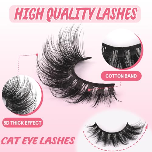 Fluffy Cat Eye False Eyelashes - 5D Volume Faux Mink Lashes D18 - Handmade