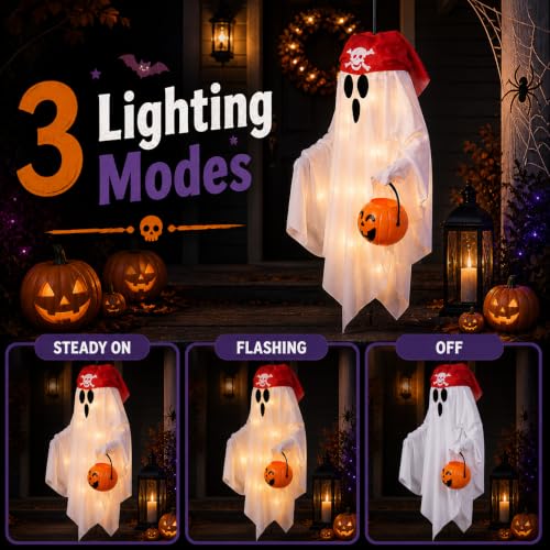 Halloween Pirate Ghost Decorations Set with Lights - White, 29 Inches