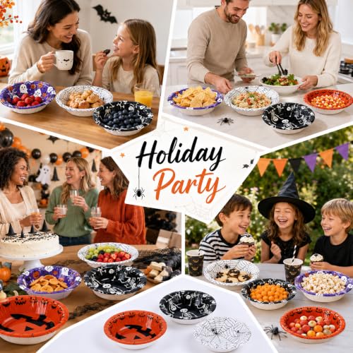 Halloween Mix Disposable Paper Bowls 12 oz Bulk Set for Parties, 100 Pack