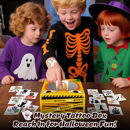Glow Halloween Tattoos for Kids - 204 Pack with Mystery Prize Box