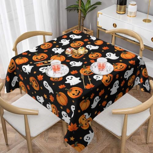 Halloween Square Tablecloth 54 Inch Pumpkin Ghost Pattern Jack-O-Lantern Maple Leaf for Home Party Indoor Outdoor Decor - Jack-O-Lantern Ghost Variation