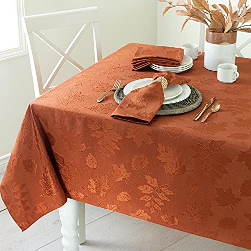 Harvest Legacy Damask Square Tablecloth 52x52 Rust - Elegant Fall Dining Decor