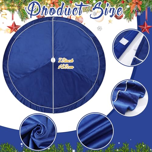 Blue Velvet Tree Skirt 72 Inch for 7.5-12 Ft Christmas Trees - Luxury Holiday Decor - Blue / 72inch