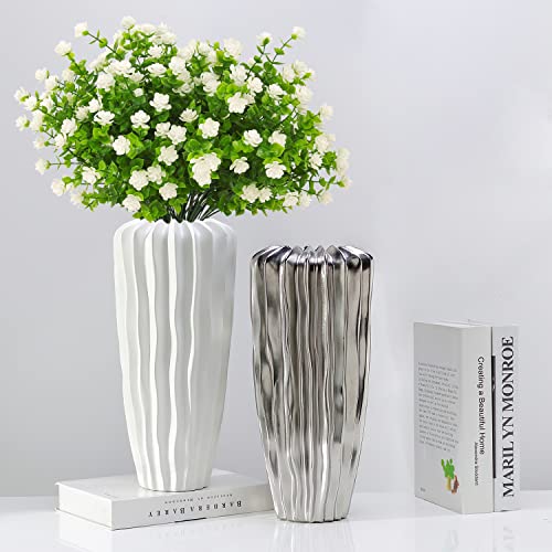 White Outdoor Artificial Flowers - 20 Bundles UV Resistant Faux Plants for Garden & Porch Decor