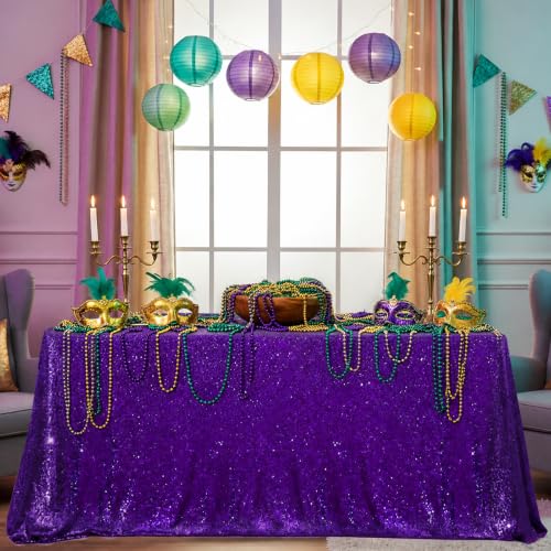 80x50 Inch Purple Sequin Tablecloth - Sparkly Mermaid Party Decorations