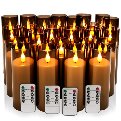 Gray LED Flameless Pillar Candles with Remote Control - 24 Pack