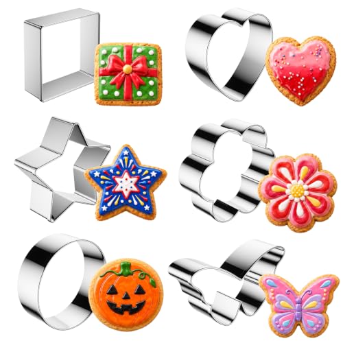 MINO ANT 6-Pack Silver Flower Star Heart Circle Square Butterfly Cookie Cutters Set