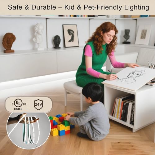 ZSLAIFU 16.4ft COB LED Strip Light - Dimmable White Tape with Remote for Bedroom, Kitchen, Mirror - Variation: 16.4FT-Remote White