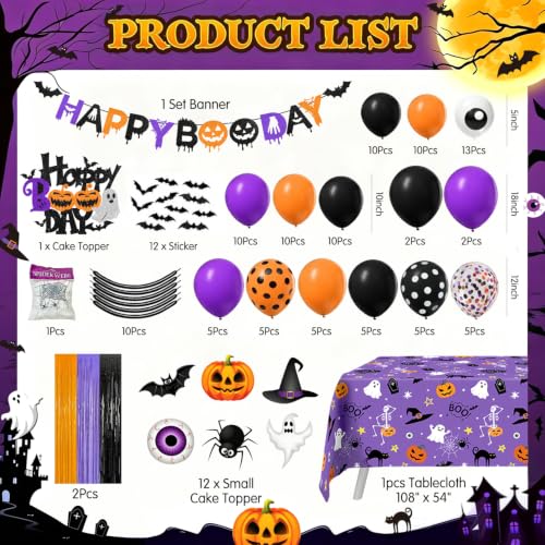 Halloween Birthday Party Decorations Set with Balloon Arch and Web - 149 pcs