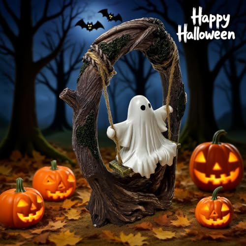 Halloween Ghost Swing Figurine Indoor & Outdoor Decor - Spooky Gothic Halloween Gift