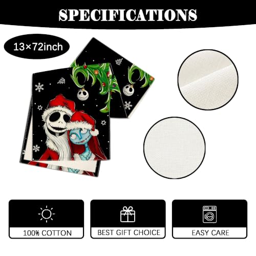 Black Christmas Table Runner 13x72 Inch Holiday Home Party Decor - Yarcooly