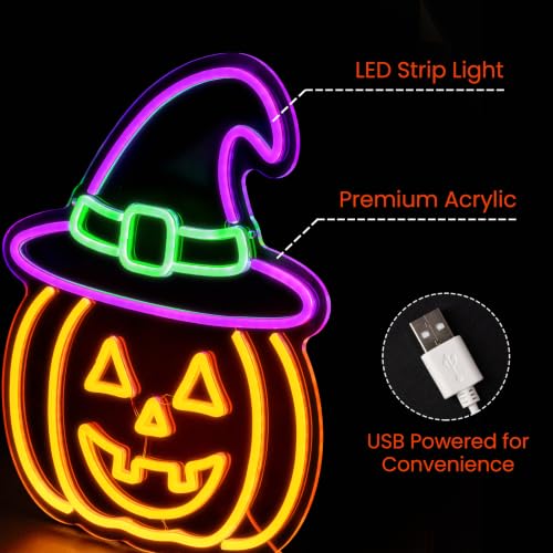 Halloween Neon Sign - Pumpkin LED Witch Hat Jack-o'-Lantern Light Decor - Variation of THIS listing