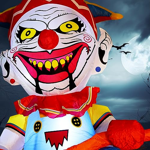 Halloween Inflatable Clown Bicycle Decor - 5 Ft Outdoor Yard with LED Light, Stormproof, for Dia de Los Muertos & Party Festivities