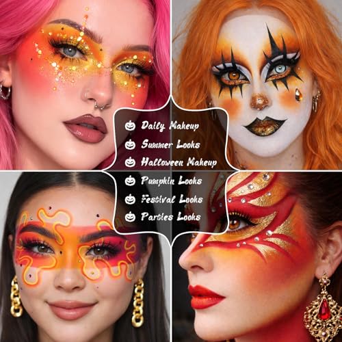 Sunset Orange Eyeshadow Palette - 15 Vibrant Warm Matte & Glitter Shades for Fall & Halloween