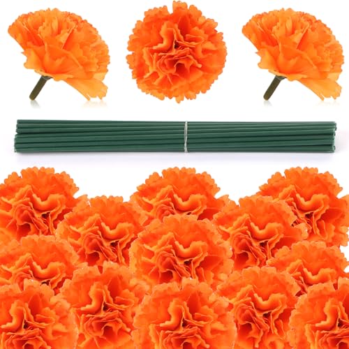 Artificial Marigold Flower Heads & Stems Bulk Set for Day of the Dead & Fall Decor
