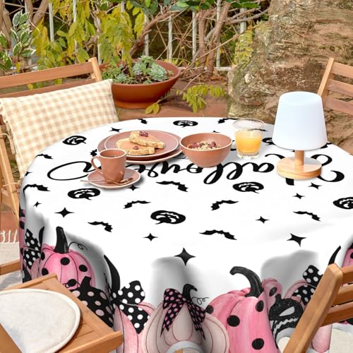 Halloween Pumpkin Bat Round Tablecloth 60 Inch Fall Thanksgiving Decor
