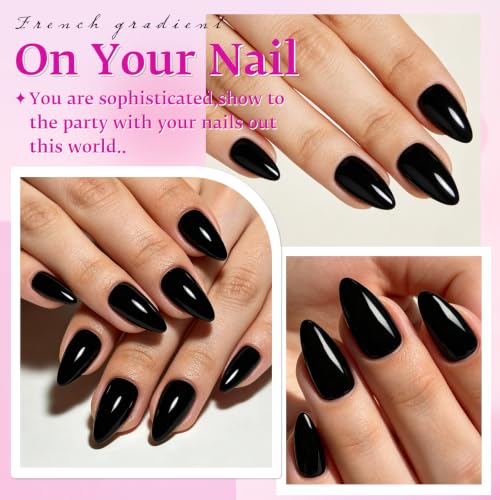 LuckForever Black Short Almond Press On Nails with Glue Tabs - 240 Pieces