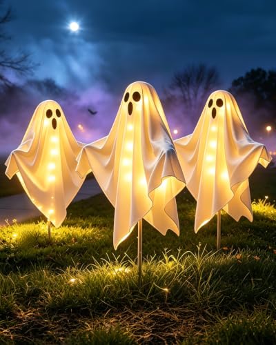 Outdoor Solar Ghost Decorations Waterproof Halloween Yard Stakes