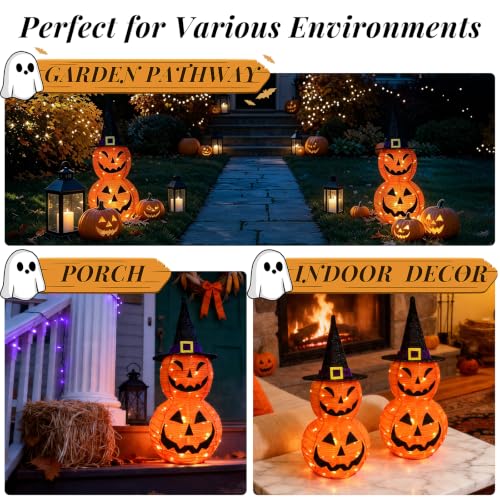 Halloween Lighted Jack‑O'‑Lantern Pumpkin with Witch Hat - Collapsible LED Decor