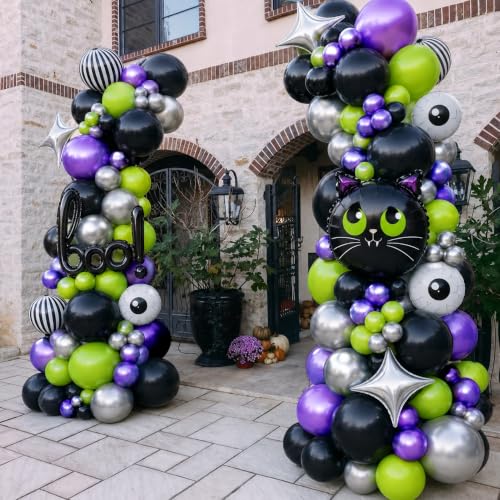 Halloween Balloon Garland Arch Kit - Purple Lime Green Black with Eyeball Balloons & Variations