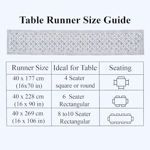 Light Steel Blue Hand Block Print Cotton Table Runner 16x70 Inches - Traditional Craftsmanship