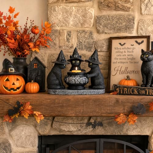 Halloween Black Cat Decorations - Resin Gothic Tabletop Centerpiece - Variation of Cat