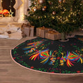 Round Ethnic Mexican Christmas Tree Skirt 36 Inch Black Rustic Holiday Decor