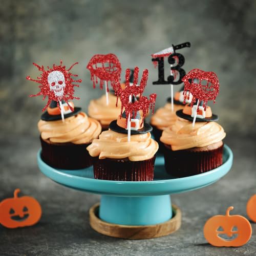 13th Birthday Cupcake Toppers - Halloween Killer Decor 16PCS - Variation of THIS listing