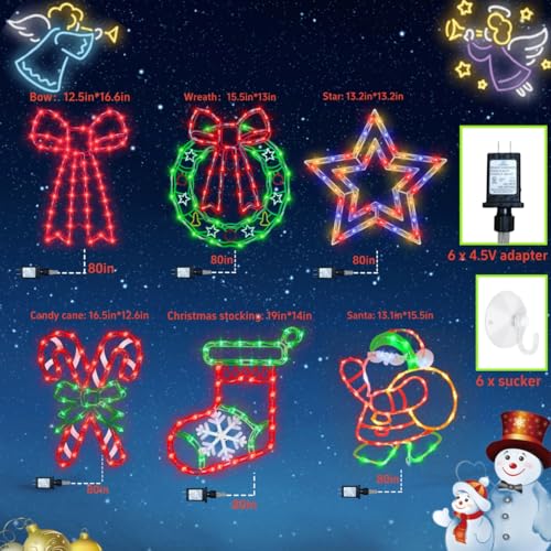 16-Inch Christmas Window Silhouette Lights - Wreath, Santa, Candy Cane & More - Durable Holiday Decor
