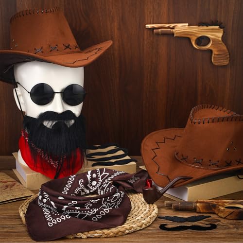 Halloween Western Photo Booth Props Kit - Cowboy Wanted Poster & Accessories