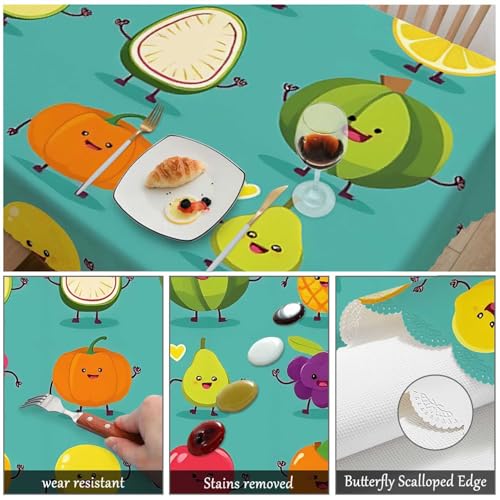 Fruit Pattern Rectangular Tablecloth 52x70 Inches for Kitchen & Dining, Water-Resistant Polyester